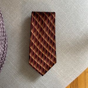 Stafford Men’s Geometric Print Silk Tie Rust Orange and Black